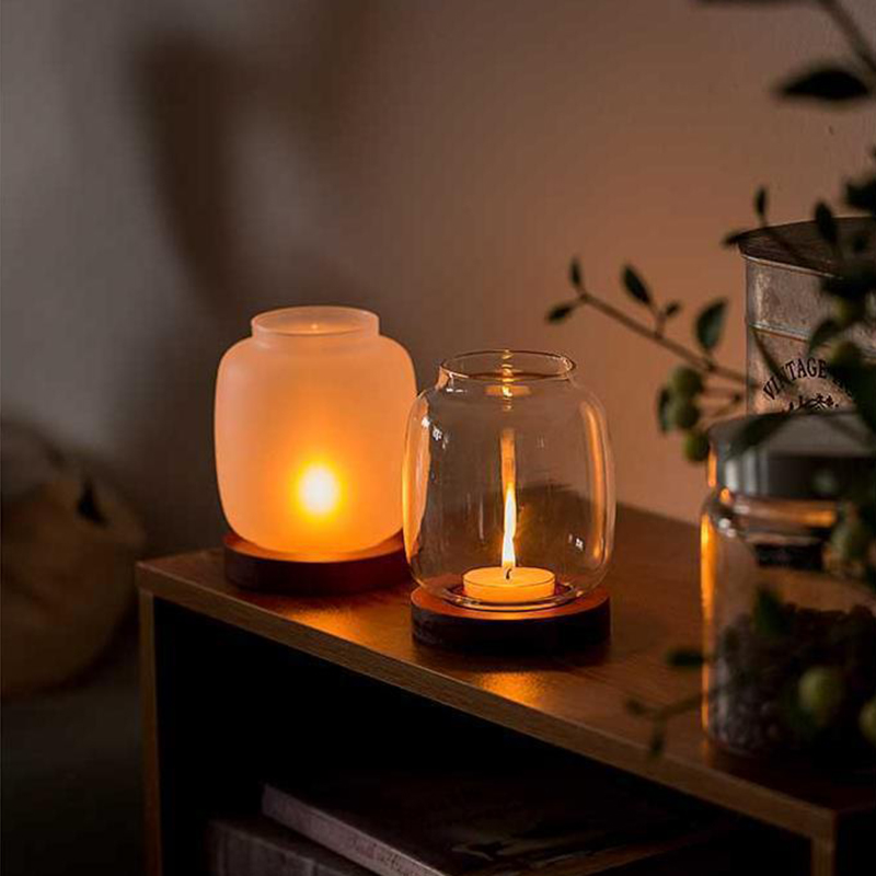 Candle Making Glass - حامل شموع خشبي عتيق مع غطاء